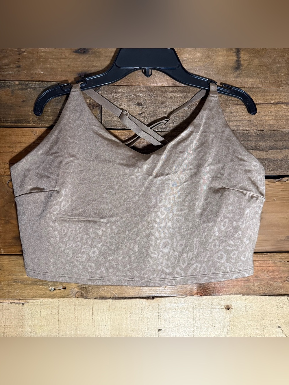 Athleta Crop Top Womens Aurora V-Neck Tank Top Brown Taupe Built-in Bra Cheetah‎